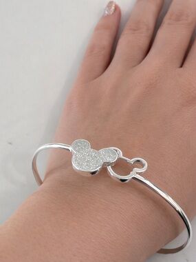 Sterling Silver Mickey Mouse Head Disney Cuff Bangle Bracelet